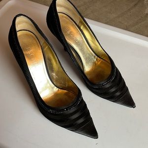 Escada black satin and bead embellishments